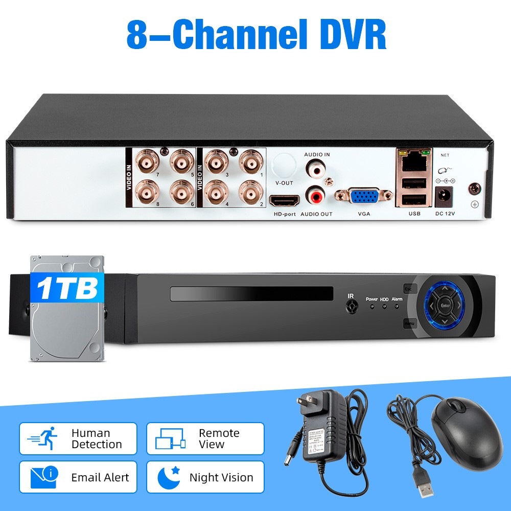 APP Remote Monitoring 6-in-1 8CH 5MP H.265+ XVR DVR Installed 1TB Hard Drive