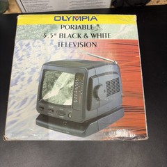 Vintage Olympia 502R 5.5in Portable Black & White TV CRT AM FM Radio 12V Black