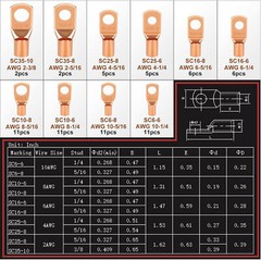 Copper Battery Cable Ends Wire Lugs Assortment Kit AWG 2 4 6 8 10 Gauge 150pcs