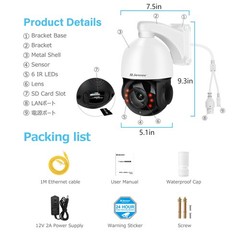 Jennov 4K 8MP 30X Zoom PoE Security Camera PTZ Auto Tracking Outdoor 2-Way Audio