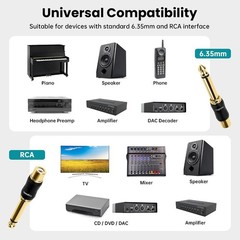 RCA to 1/4″ Adapter 2 Pack 6.35mm TS Mono Plug Gold Audio Converter