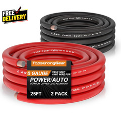 0 Gauge 25Ft Black and 25Ft Red Power/Ground Wire True 0 AWG Power Wire-True….