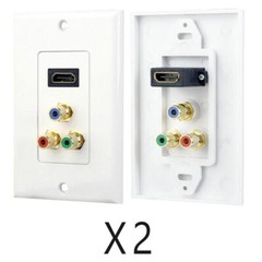 2 Pack HDMI + Component Video Media Wall Plate 3-RCA RGB Outlet Jack HDTV White