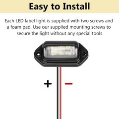 2 PCS White LED License Plate Light, 6-SMD Waterproof Tag Lights, 2 PCS