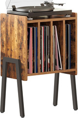 Record Player Stand with Vinyl Storage 4 Shelf End Table Rustic Brown 26″ Tall