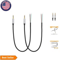2 Pack Replacement 3.5mm Male Plug to Bare Wire Audio Repair Cable – 12in