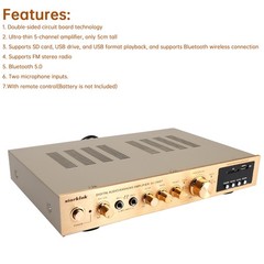 2000W 5CH Amplifiers Amplificador HiFi Stereo AV Surround Amplifier SD FM Home