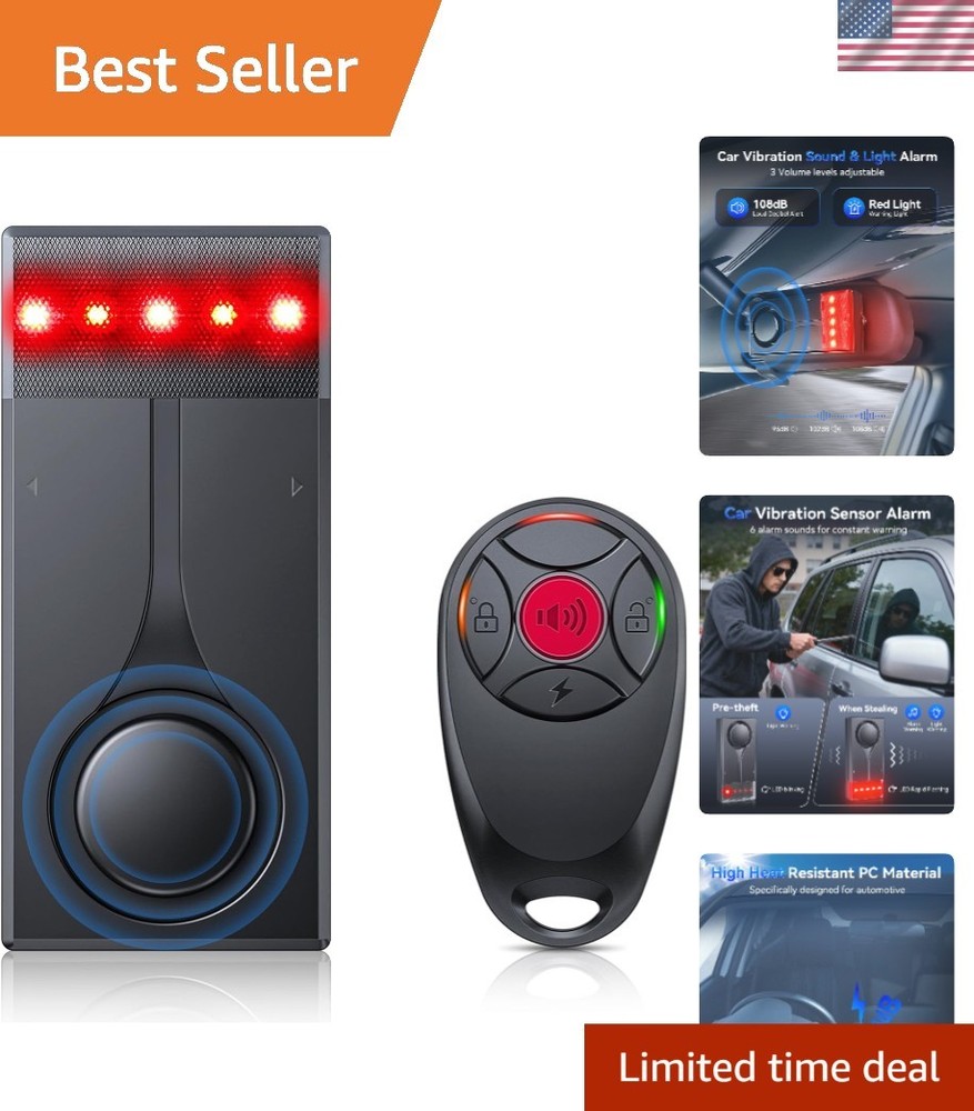 Car Security Alarm with Wireless Remote, 108dB Loud Siren, 3-Level Sensitivit…