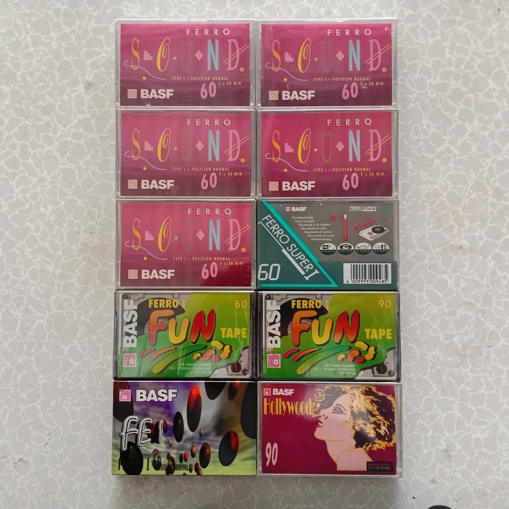 Lot of 10 BASF 60 & 90 Type I Blank Cassette Tape Made in Indonesia Nos Rare