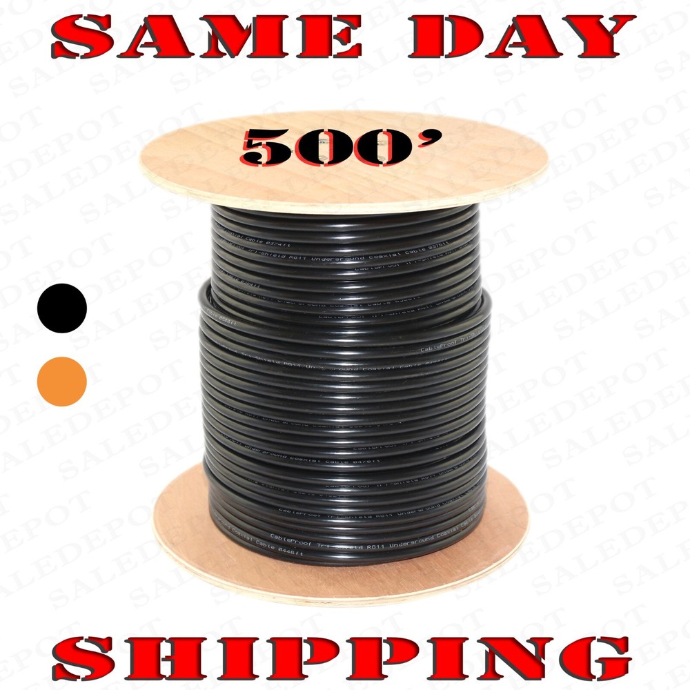 500 FT RG11 Underground COAX CABLE INDOOR/OUTDOOR black Direct Burial Drop w GEL