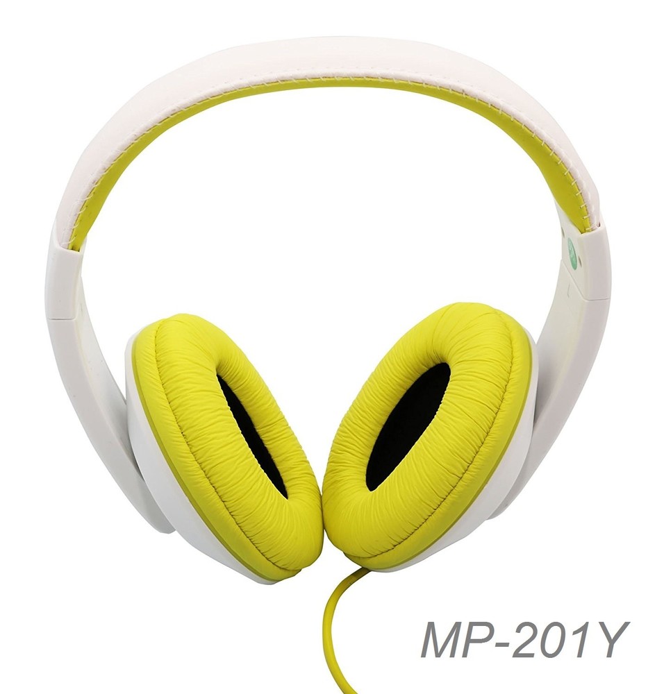 White/Yellow Stereo Headphone w/ 40mm Speaker at 20Hz – 20kHz, Over Head, On Ear