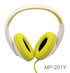 White/Yellow Stereo Headphone w/ 40mm Speaker at 20Hz – 20kHz, Over Head, On Ear