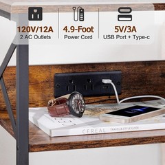Rustic Brown Turntable Stand with Storage for Over 100 Records & USB Charging