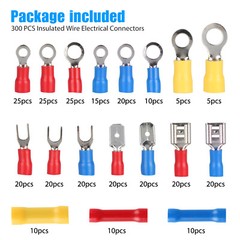 300x Insulated Assorted Electrical Wire Connector Crimp Spade Ring Terminal Kit