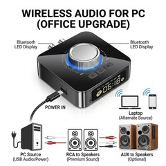 Bluetooth 5.0 Audio Receiver Transmitter with Volume Knob AUX RCA USB TF for TV