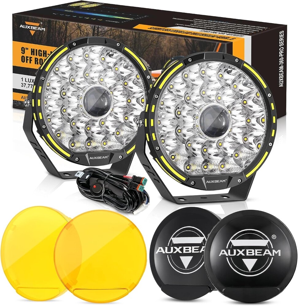 AUXBEAM 9″ LED Auxiliary Driving Lights Pods Work Light Bar+4pcs Covers Shield