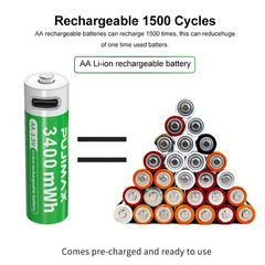 1.5V AAA/AA 3400Mwh 1100Mwh Rechargeable Battery USB Type-C Rechargeable Li-Ion