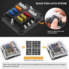6 Way Car Boot Power Distribution 12-24V Blade Fuse Holder Box Block Panel Board
