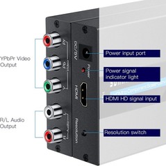 1080P HDMI to Component Converter RGB YPbPr 5RCA Scaler Adapter Aluminum