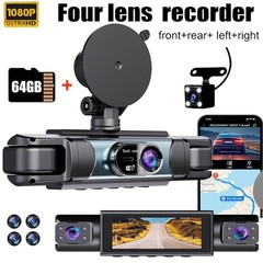 4Lens Car Dash Cam Front Rear Inside Left Right 360° Camera Wifi HD 1080P +64GB