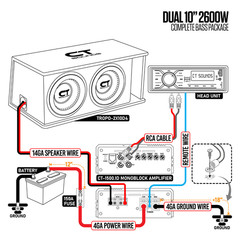 CT Sounds Dual 10” 2600W Complete Bass Package with Loaded Sub Box and Amp