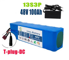48V 13S3P 100Ah 1000W Li-ion Battery Pack 100000mAh with BMS + Charger Set New