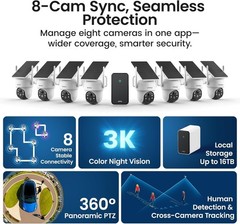 aosu D1 Classic 8-Cam Wireless Outdoor Security System, Solar Powered, 3K