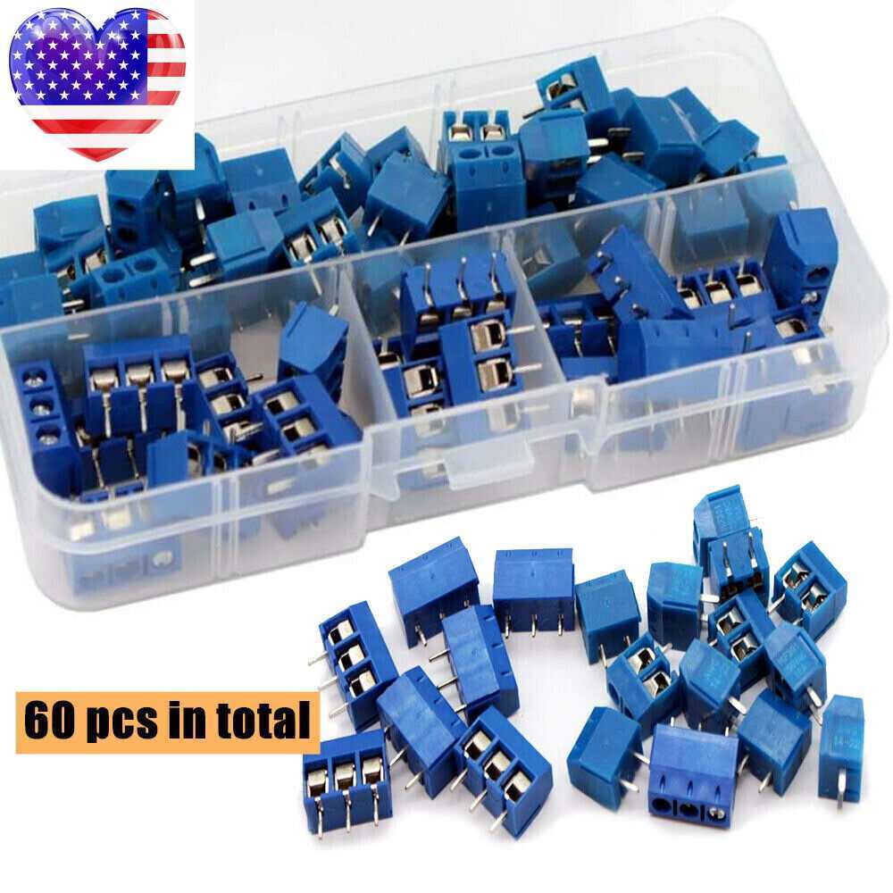 60pcs 2 Pin & 3 Pin 5mm/0.2inch Pitch PCB Mount Screw Terminal Block Connector