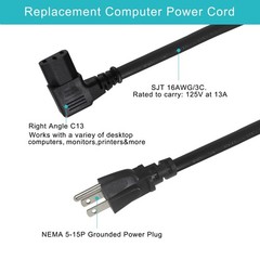 1FT Right Angle Computer Power Cord – NEMA 5-15 Plug to IEC C13 1FT, Black