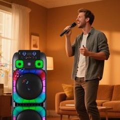 15,00W Dual 15″ Bluetooth Party Speaker Powerful Sound System Party w/ 2 Mic