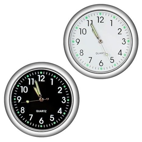Mini Car Clock Stick on Dashboard Color: Black, WhiteItem Package Quantity: 2