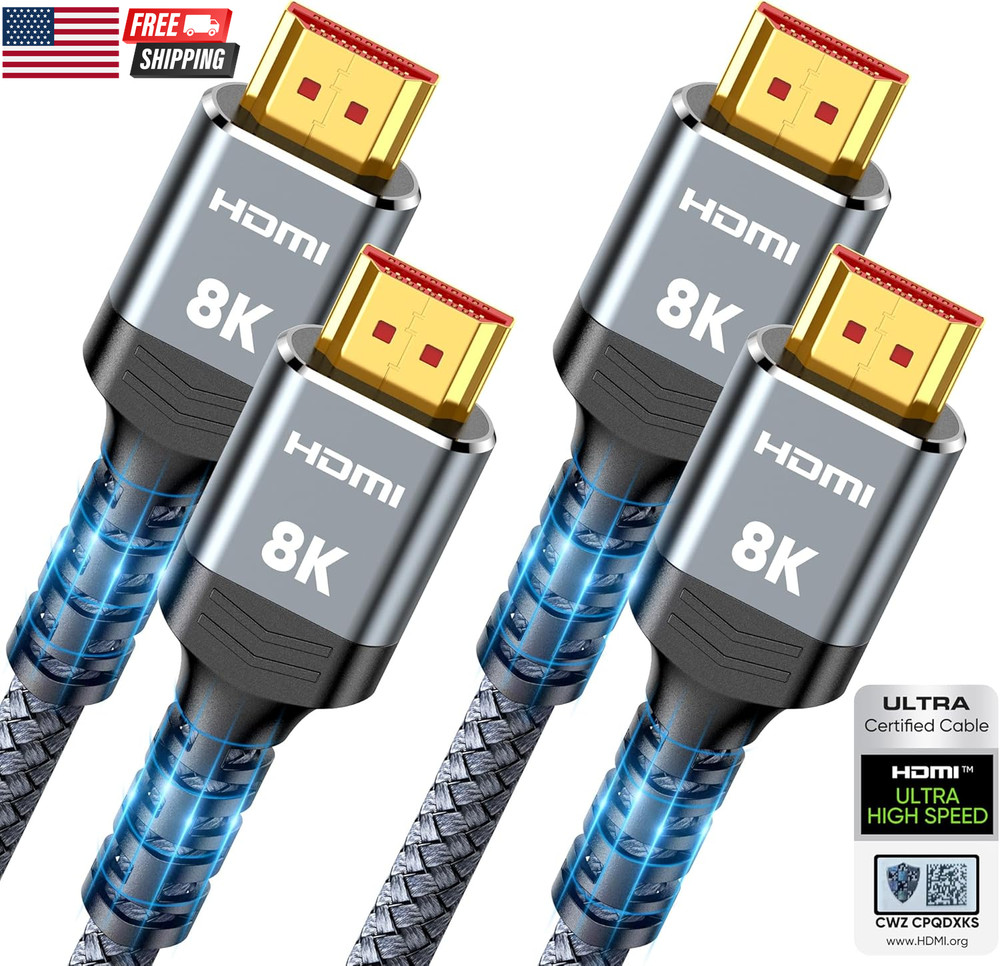 10K 8K HDMI 2.1 Cable 2-Pack 6.6FT, Certified 48Gbps Ultra High Speed Slim HDMI