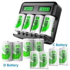 EBL C D Size Batteries Rechargeable ，Optional LCD Charger for C &D cell Battery