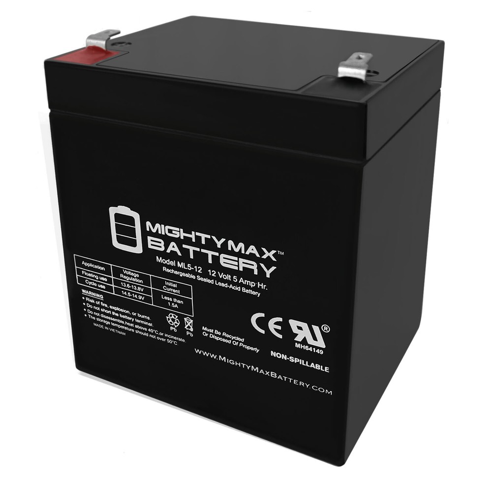 Mighty Max ML5-12 – 12 Volt 5 AH, F1 Terminal, Rechargeable SLA AGM Battery