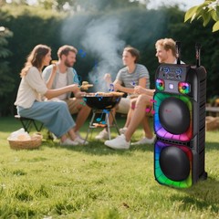 15,00W Dual 15″ Bluetooth Party Speaker Powerful Sound System Party w/ 2 Mic