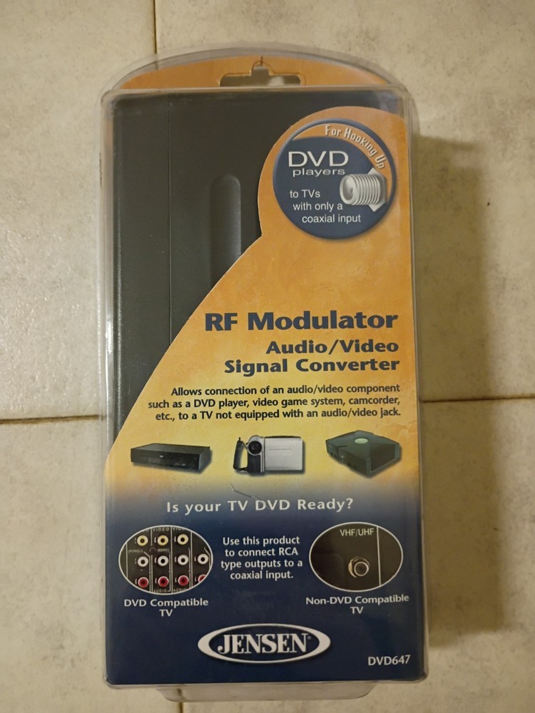 NEW Jensen DVD647 RF Modulator RCA Audio Video to Coaxial Signal Converter NOS