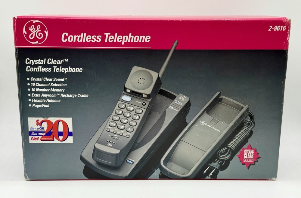 GE 10 Channel Cordless Telephone With Crystal Clear Sound Model 2-9616