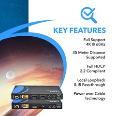 OREI HDBaseT 4K@60Hz HDMI Extender over Cat5e/6 Cable Up to 115ft (EX-115UHD-K)