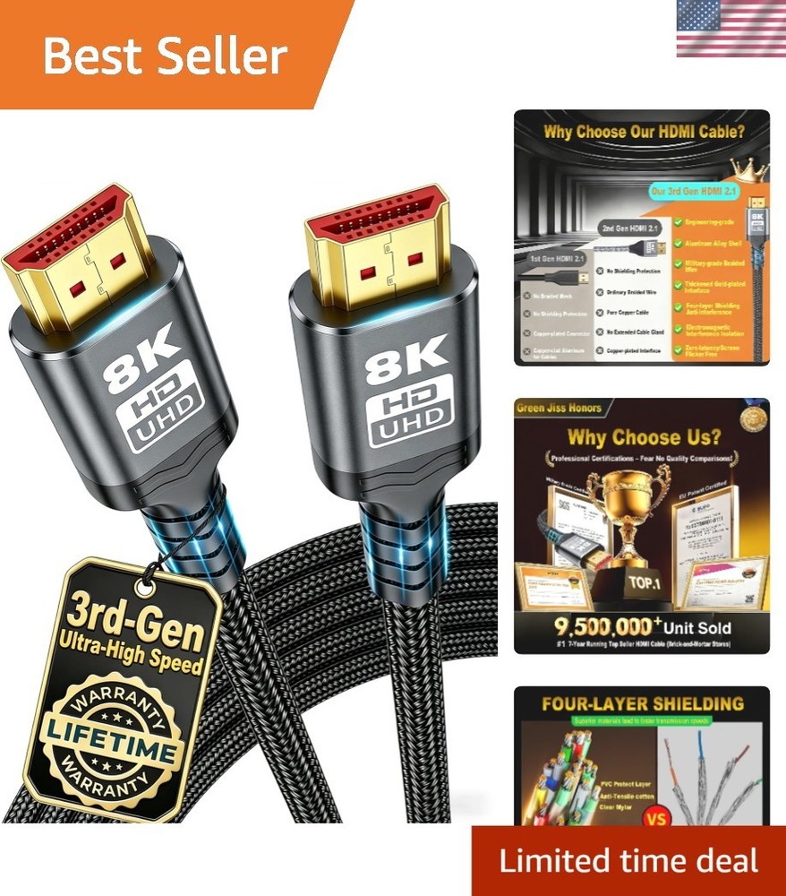 6.6FT Ultra High-Speed HDMI 2.1 Cable – 8K & 4K Support, Military Grade Braided