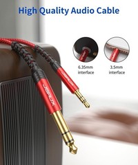 Durable 4FT 3.5mm to 1/4″ Male Stereo Cable – Red Aux for Musicians & Home Audio