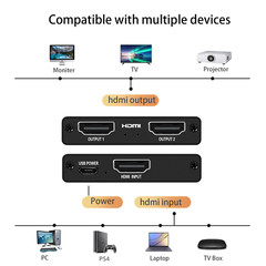 HDMI Splitter 1 In 2 Out 4KUHD HDMI Splitter For Dual Monitors Duplicate/Mirror