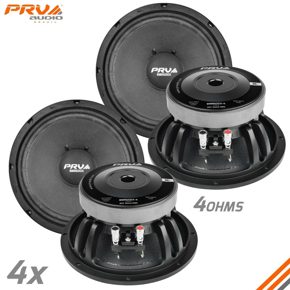 4x PRV Audio 8MR600X-4 Car Audio Midrange 8″ Speakers 600w 4 Ohms 98dB X Series
