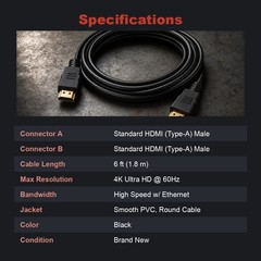 6FT HDMI Cable 4K High Speed for HDTV PS5 PS4 Xbox Series X Monitor Laptop Roku