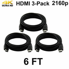 Pack of 3 Digital High-Speed 1.4 HDMI Cables PVC 2160p Black Cord (6 feet)