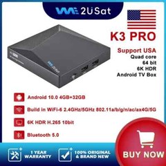 We2USat K3 PRO Android TV Box w/ Bluetooth Voice Remote & Wi-Fi 6