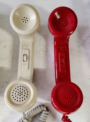 2 Cortelco 2554 Red & Ash Wall Phone Vintage Push Button Bell Ring Retro Mod USA