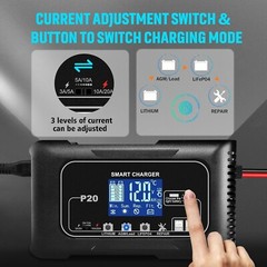 20-Amp Smart Battery Charger,12V/20A and 24V/10A.Lithium,Lifepo4,Lead-Acid(AGM/G