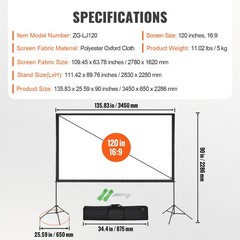 VEVOR Projector Screen with Stand 120/100/150 inch 16:9 4K 1080 HD Movie Screen