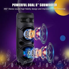 Loud Portable Bluetooth Speaker Dual Sub woofer Party Heavy Bass Sound System