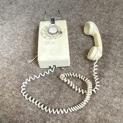 Vintage Beige Wall Mount Rotary Dial Telephone w/ Handset & Coiled Cord WORKING